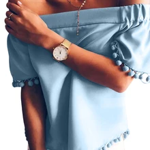 Женская Популярная блузка с помпонами небесно-голубого цвета, женская блузка 3SBY251964-4