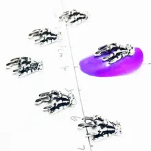 

Retro Hand Nail Art Decorations 3d Crystal Grey Black Halloween Manicure Charms Bone Decors Metal Skull Glitter Steam Punk Set