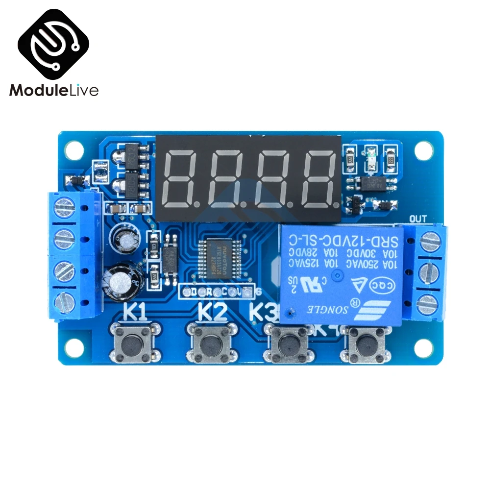 

DC 5V 12V 24V 10A Red LED Digital Delay Relay Multifunction Trigger Timer Control Cycle Switch PLC Module 4Digits Keys for Motor