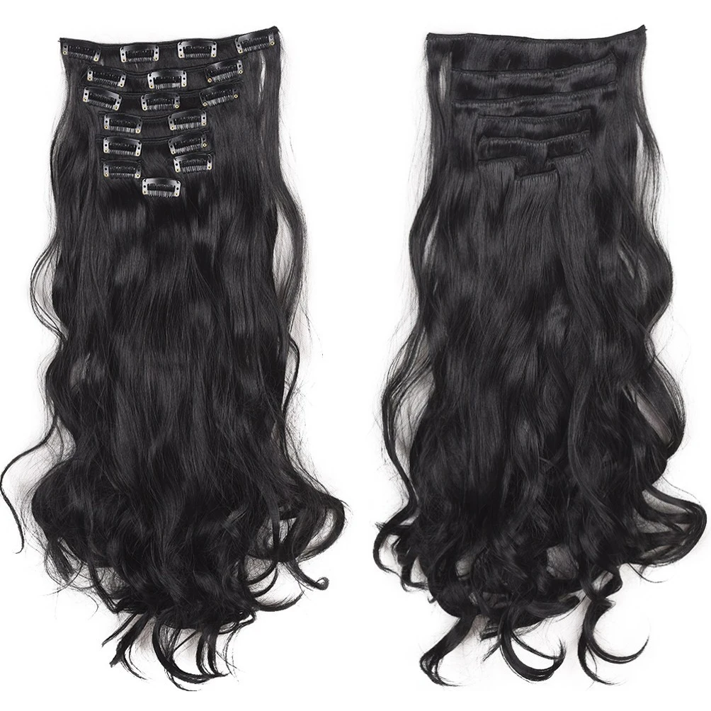 Hairpieces Curly Clip In Hair Extensions Synthetic 7pcs Set Ombre Hair Extensions Clip Fake Hair Pieces