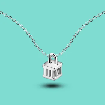 

women's 925 sterling silver necklace The Roman lock pendant Clavicle necklace female silver chain 46cm popular jewelry best gift