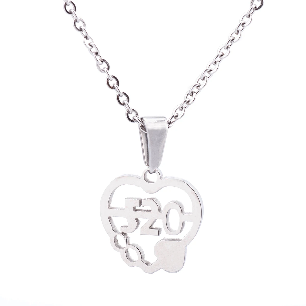 Fashion Stainless Steel Numbers Heart shaped Pendant Necklace Chain