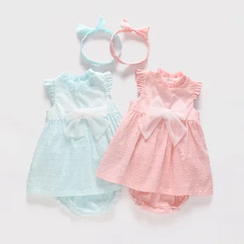 

Vlinder Baby Girl dress baby clothes Summer Princess Style Cute Bow Tie Dress Newborn Short Sleeves Infant Dresses 3pcs set