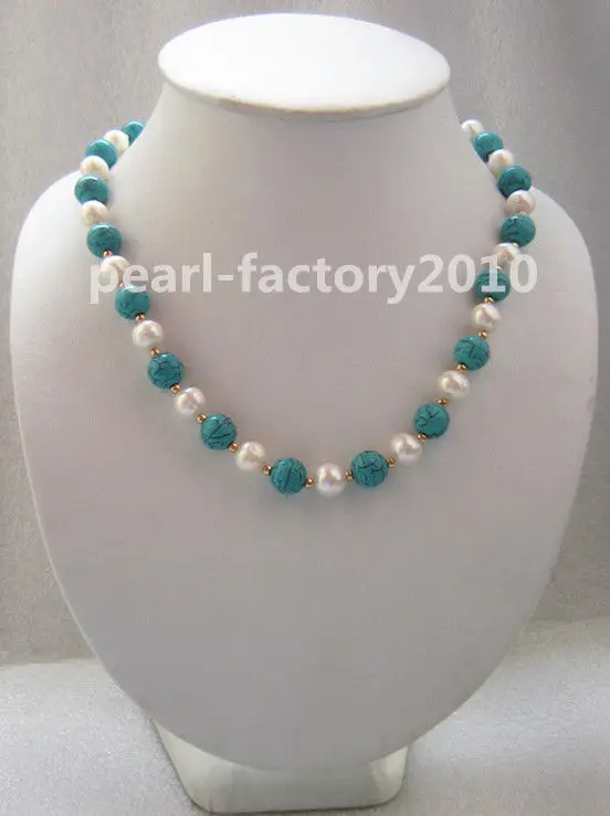 

19" turquoise SOUTH SEA NATURAL White PEARL NECKLACE 14K GOLD CLASP (0926)