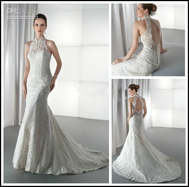 Romantic Mermaid Wedding Dresses Lace Luxurious Bridal Gowns Halter
