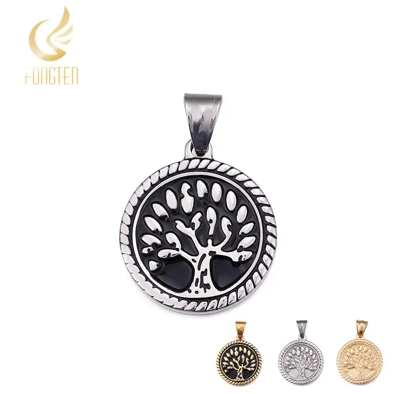 

4 Colors Round Pendant Plant Tree Style Slide Charms Locket Stainless Steel DIY Making Jewelry New Year Gift