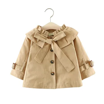 

2019 Fashion Spring & Autumn 0-5 Years Old Toddler Girl Trench Coat Cotton Big Bow-Knot Single-Breasted Children's Windbreaker