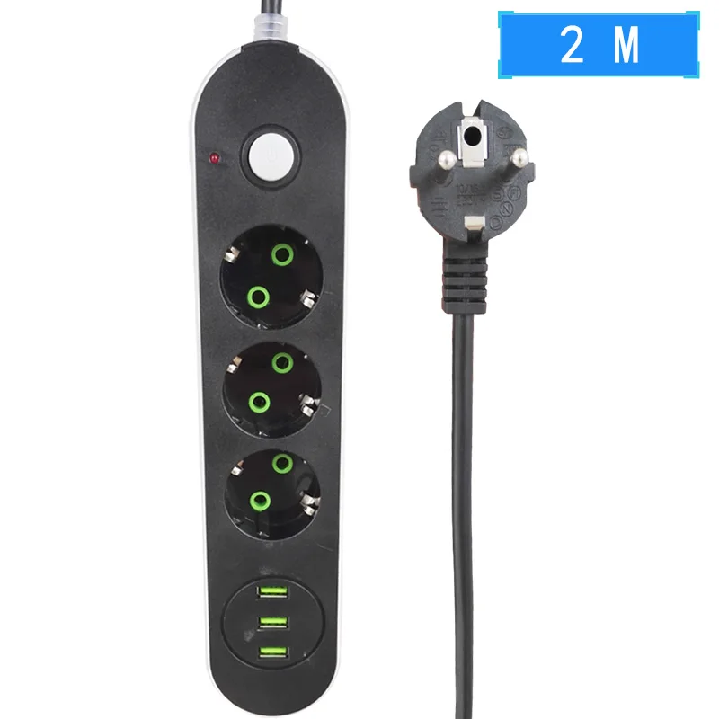 

EU Plug Power Strip USB Socket 3 Outlet 3Port USB Charger 2M Power Cord Wall Charger Adapter For Phone Home