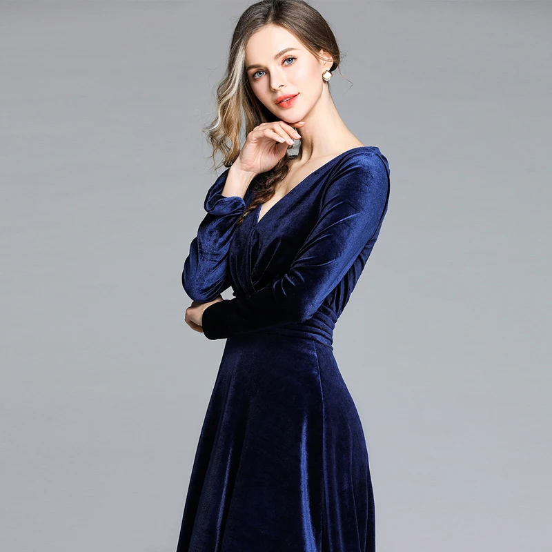 2019 осень зима Vestidos вельветовое платье для женщин с длинным рукавом в винтажном
