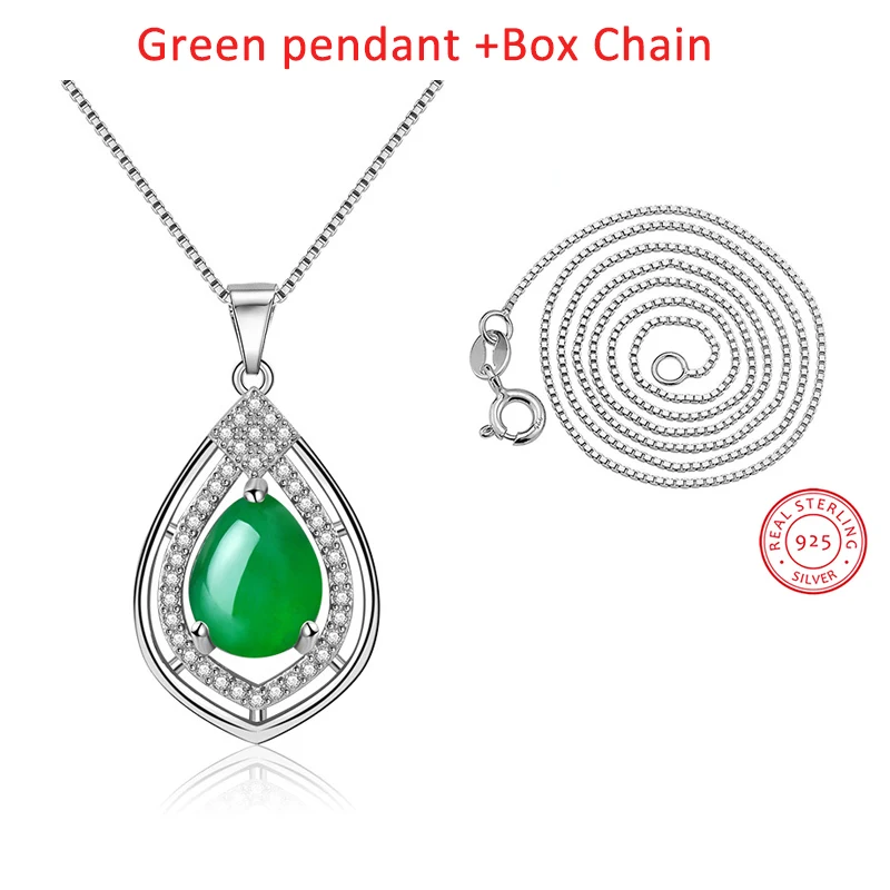 olowu Fashion 925 Sterling Silver Pendant Necklace Pure Silver Natural Stone Red or Green Chalcedony Necklaces Jewelry With CZ (11)