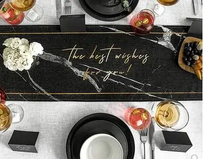 

simple modern black white marble printed table runner table cloth TV cabinet coffee table mat tablecloth cover home decor