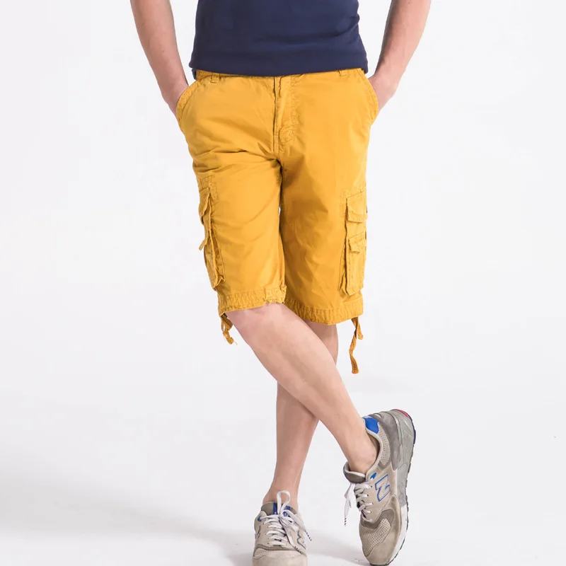 Летние мужские повседневные хлопковые свободные камуфляжные армейские Шорты Cargo Длинные Военные камуфляжные мешковатые размер плюс мужской красочные тактические шорты - Цвет: Цвет: желтый