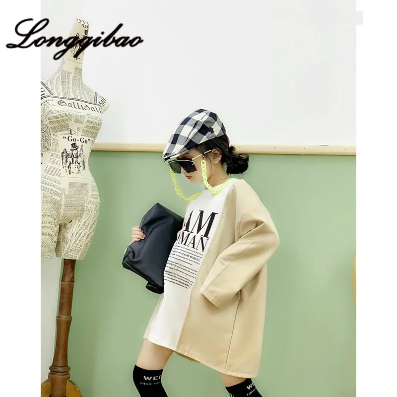 

Baby Girl Sweater Autumn New Korean Version of The Loose Suit Stitching Letter Printing Long Section Long Sleeve Sweater Tide
