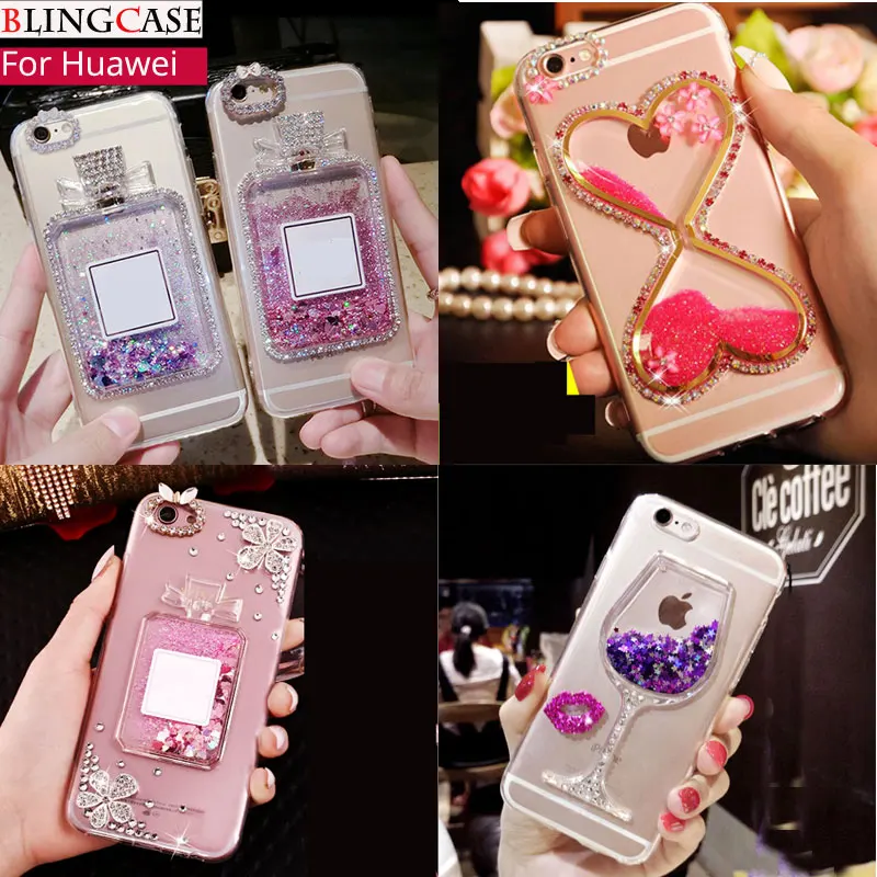 

For HuaWei Honor 8 9 10 lite 20 6C Pro 7C 8C 6X 7X 8X Max 6A 7A 8A Play Glitter Liquid Quicksand Perfume Bottle Diamond Case