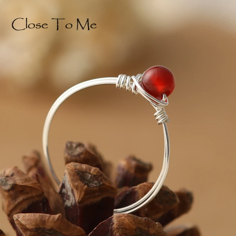 

Close To Me 925 Sterling Silver Natural Agate Handmade Fine Jewelry Ring Cute Rings for Women'Gift