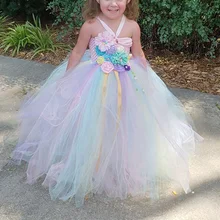 Платье-пачка с цветочным узором для девочек, Сетчатое платье принцессы ручной работы, платье на свадьбу, день рождения, Детский костюм на Хэллоуин, сказочные платья, WT406