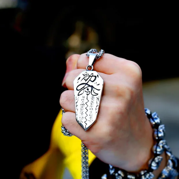 

BEIER Stainless steel Gossip Mirror Exorcism pendant necklace China words Lucky chain Fashion Geometric Jewelry for manBP8-398