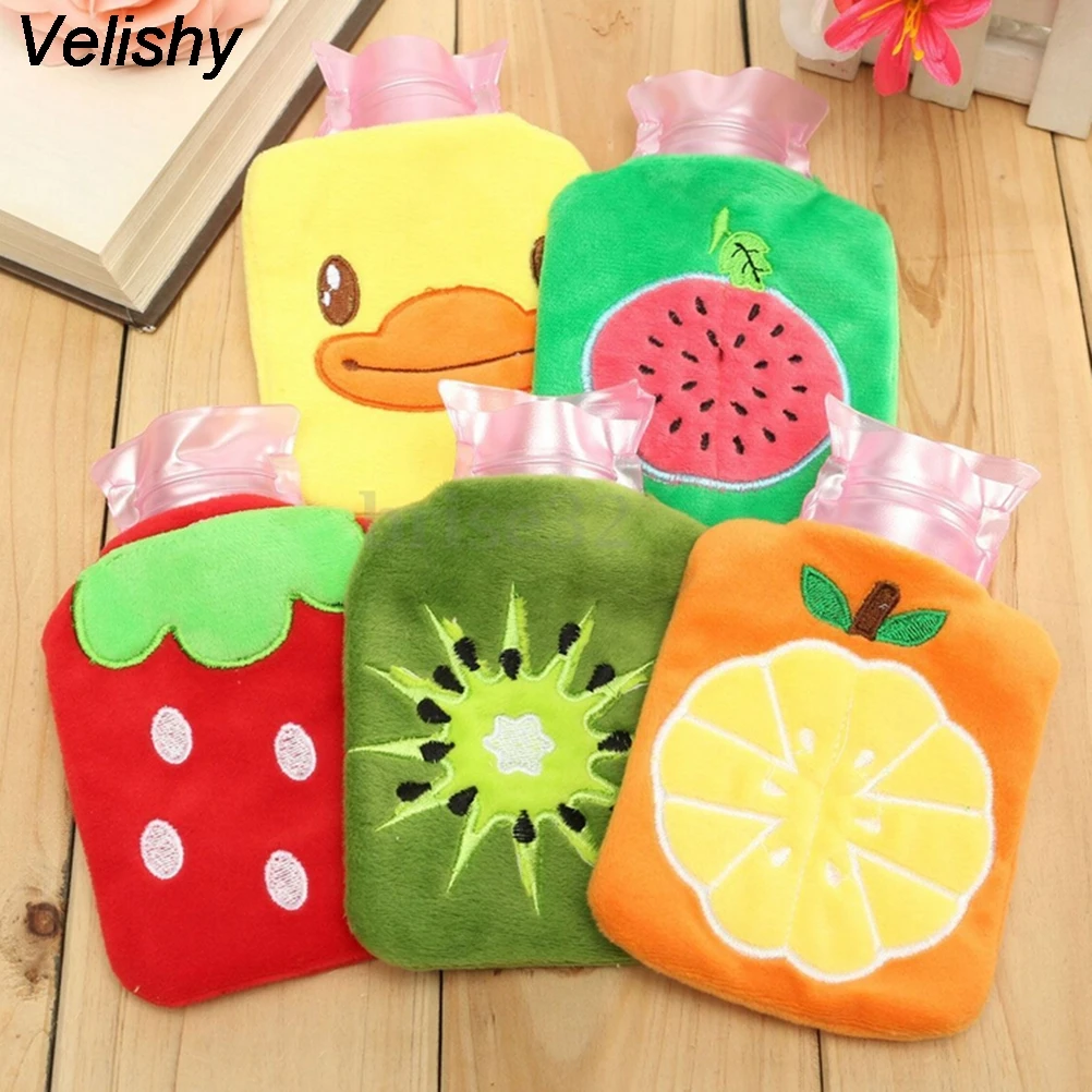 Velishy 1PC Cartoon Rubber HOT Water Bottle Bag Hand Feet Warming Plush