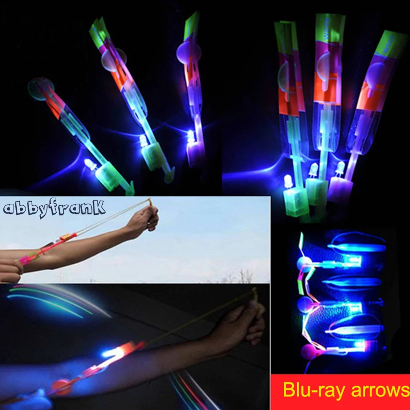 Abbyfrank 20Pcs/Set Arrow Rocket LED Toy Flashing Flying Outdoor Fun Sports Toys Rocket Copter Slingshot LED Crossbow Helicopter