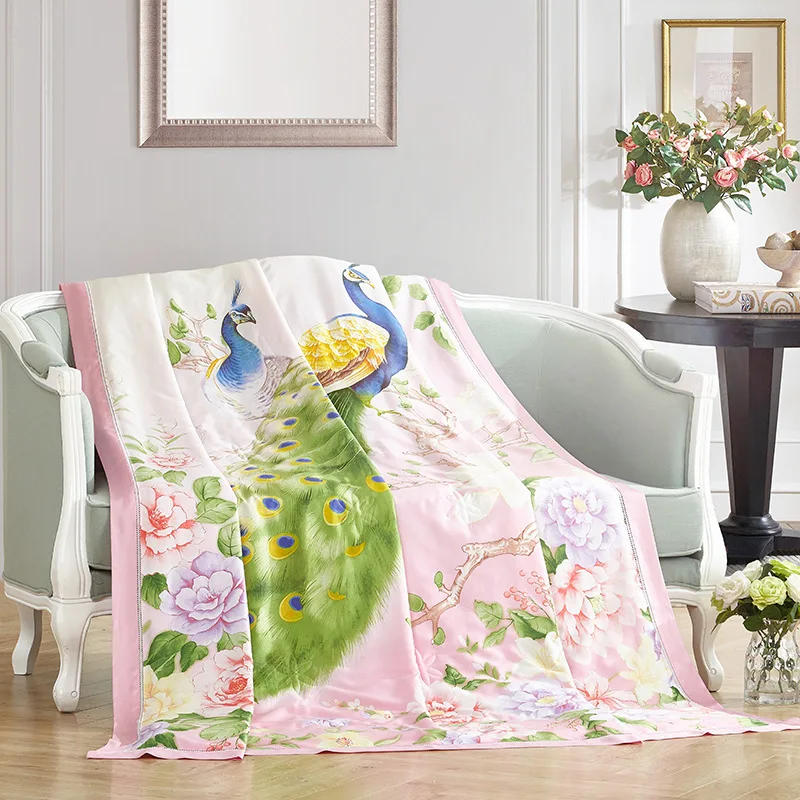 

100% Natural Silk European Style Print Thin Throw Single Double Bed Summer Comforter Stiching Duvet Quilt
