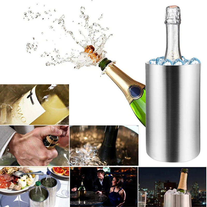 UPORS ведро для охлаждения вина из нержавеющей стали с двойными стенками, держатель для бутылки вина, охладитель для шампанского, охладитель для пива, ведро для льда, барный инструмент