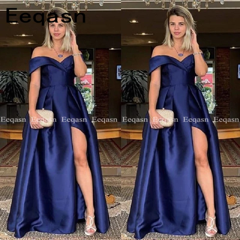 navy blue satin formal dress