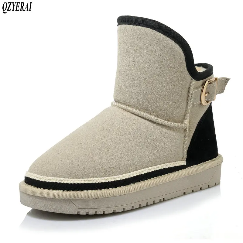 

QZYERAI size 43 Hot sale New winter wool warm snow boots fur women boots 100% cowhide flat ankle ankle boots warm women shoes
