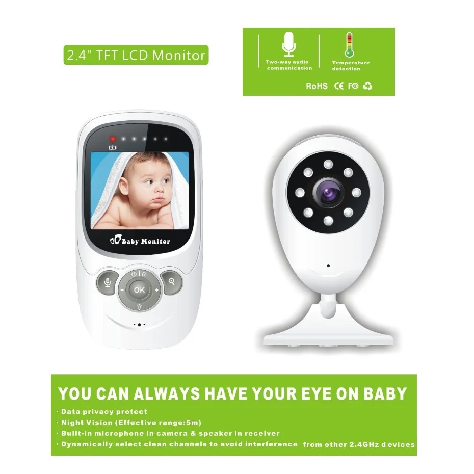 Radio babysitter for kids 2.4 inch digital IR night vision 2 way talk Temperature monitor 4 Lullabies 2X Zoom video babysitting