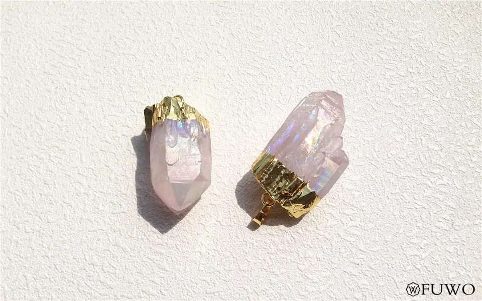 Angel aura quartz crystal point cluster pastel rainbow electroformed pendant 9