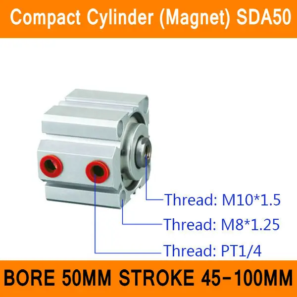 

SDA50 Cylinder Magnet SDA Series Bore 50mm Stroke 45-100mm Compact Air Cylinders Dual Action Air Pneumatic Cylinders ISO