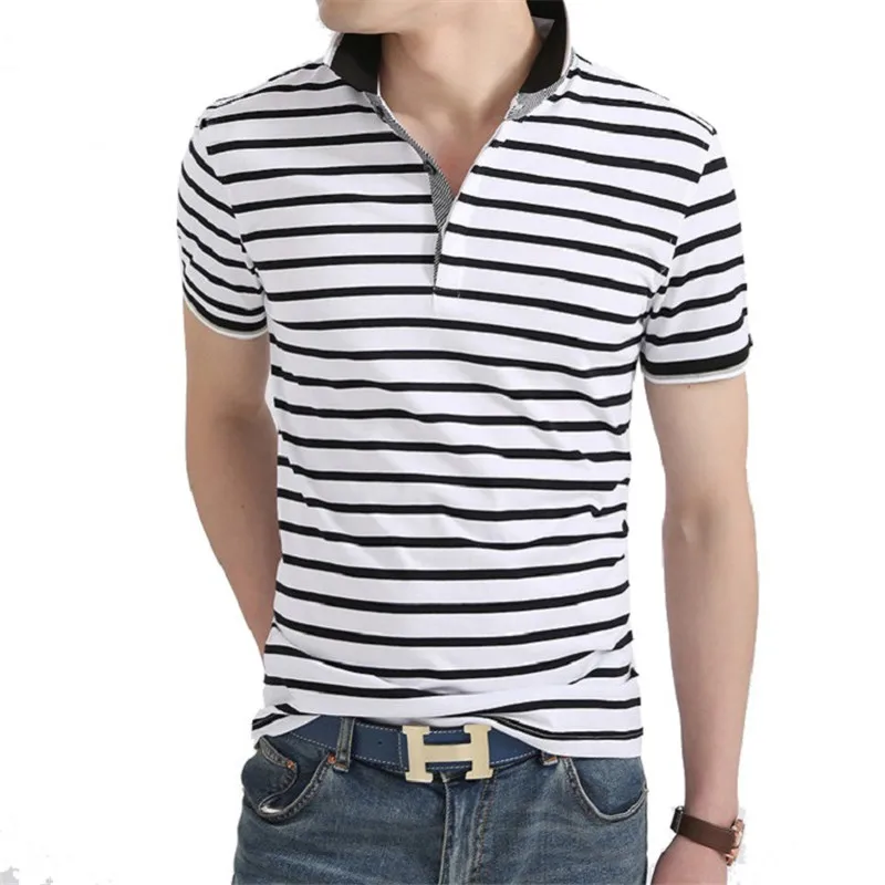 

Mens Polo Shirt 2019 Summer Hot Sale Casual Breathable Striped Short Sleeve Polos Shirt Quality Pure Cotton Work Clothes Polos