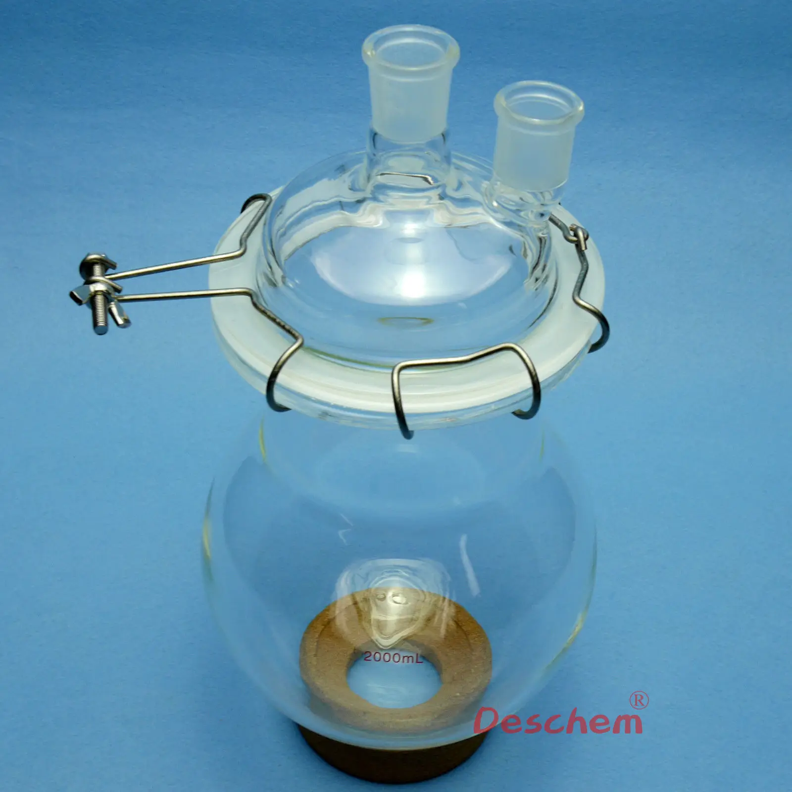 2000ml 24/29 Two Neck Glass Reactor,2 Litre Lab Reaction Flask W/Lid and Clampin Flask from