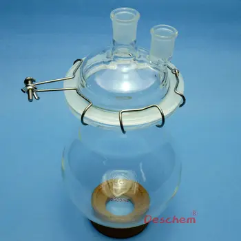 

2000ml 24/29 Two Neck Glass Reactor,2 Litre Lab Reaction Flask W/Lid and Clamp