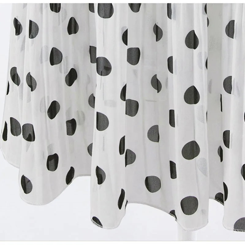 4XL 5XL Plus Size Pleated Chiffon Skirt For Woman 2019 Summer Elastic Waist Polka Dot Print Beach Skirts Femme Saia Midi