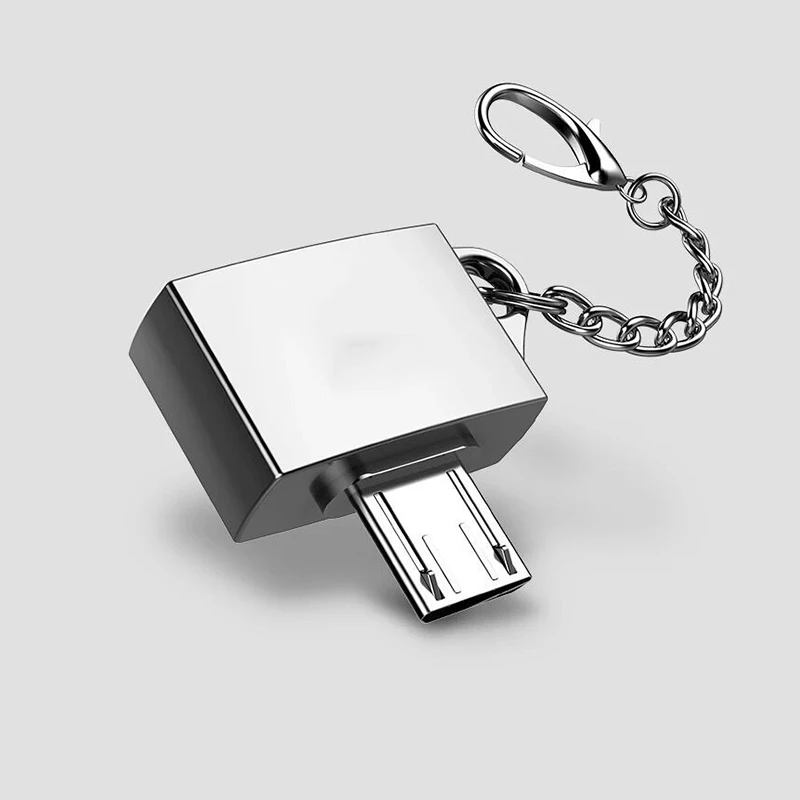 Металлический USB 2,0 Женский микро USB Мужской мини Android OTG адаптер конвертер Microusb портативный разъем с брелоком - Цвет: Silver