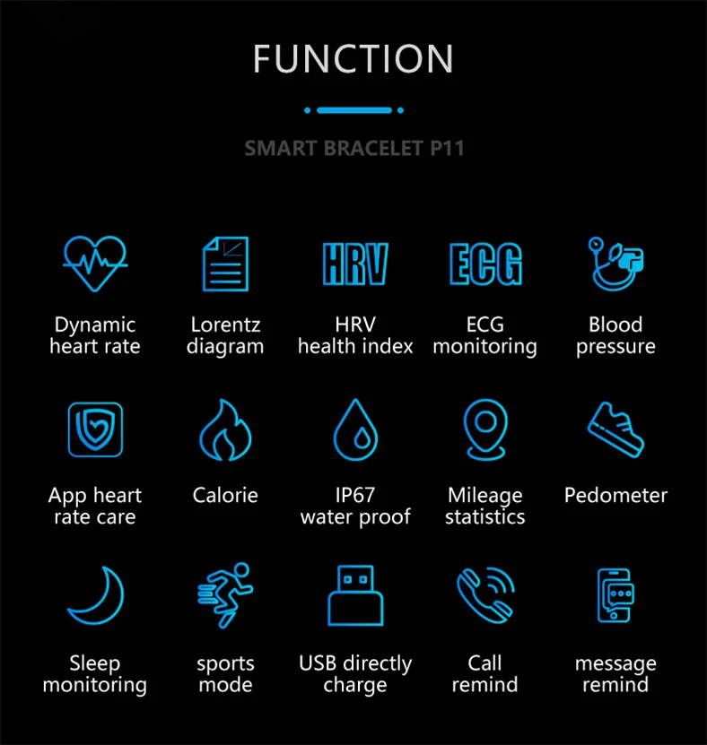 P11 смарт-браслет спортивные Смарт-часы для мужчин и женщин Smartband ECG Bluetooth браслет монитор сердечного ритма напоминание о звонках