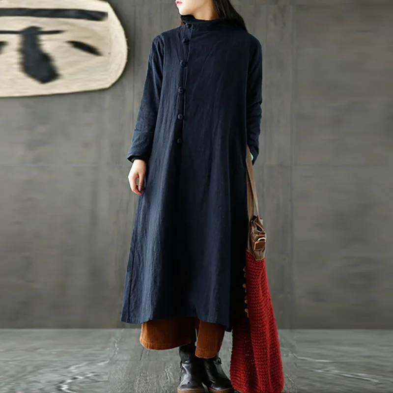 2018 ZANZEA Women Coat Autumn Vintage Turtleneck Long Sleeve Casual Cotton Linen Jacket Solid Loose Work OL Outwear Plus Size