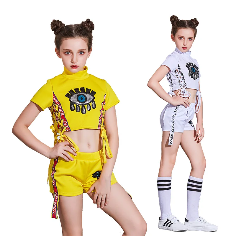 

Children Stage Fashion Jazz Dance Wear Kid Hip Hop Costume Short Sleeve Short Pants Suit Modern Dress Girl Cheerleading Clothes