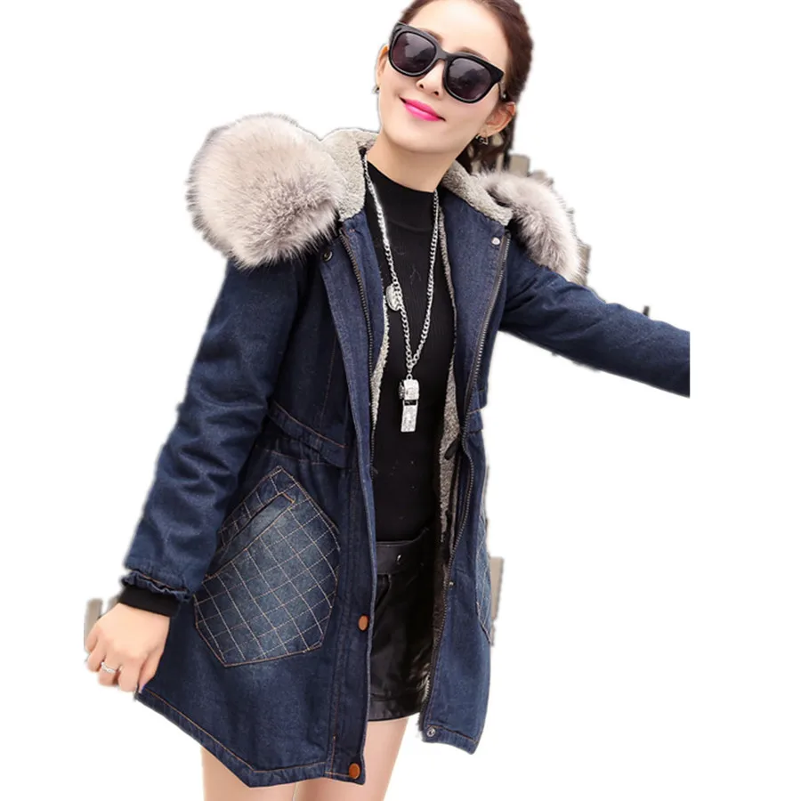 Neue frauen Casual Lang Schlank Dick Winter Faux Pelzkragen Damen plus Größe Dick Schwarz Parka Mantel mit Pelzbesatz