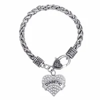 Lemegeton DIABETIC Bracelets Awareness Medical Alert Charm Bracelet White Rhinestone Heart for women
