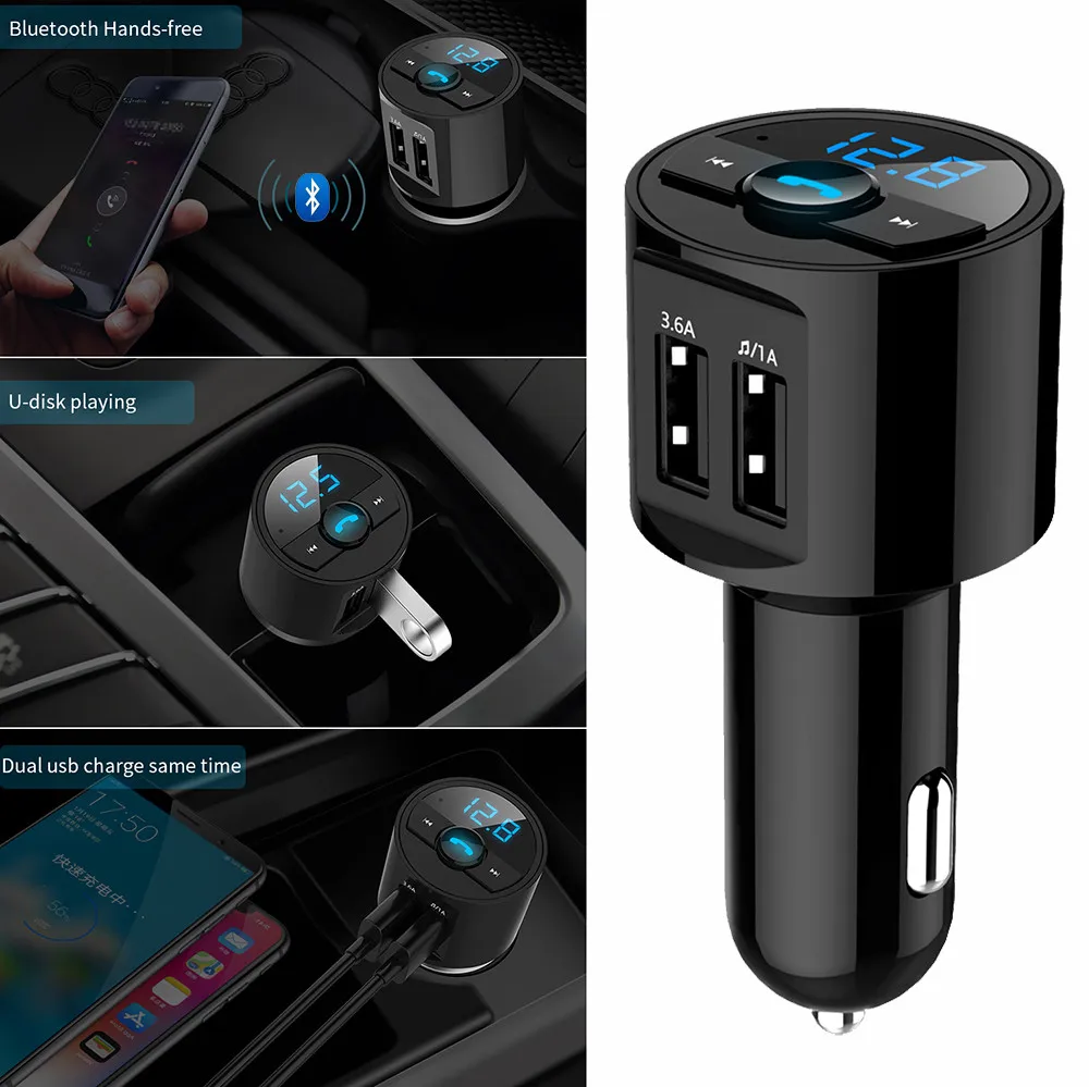 Автомобильный FM передатчик двойной порт USB для смартфона быстрая зарядка