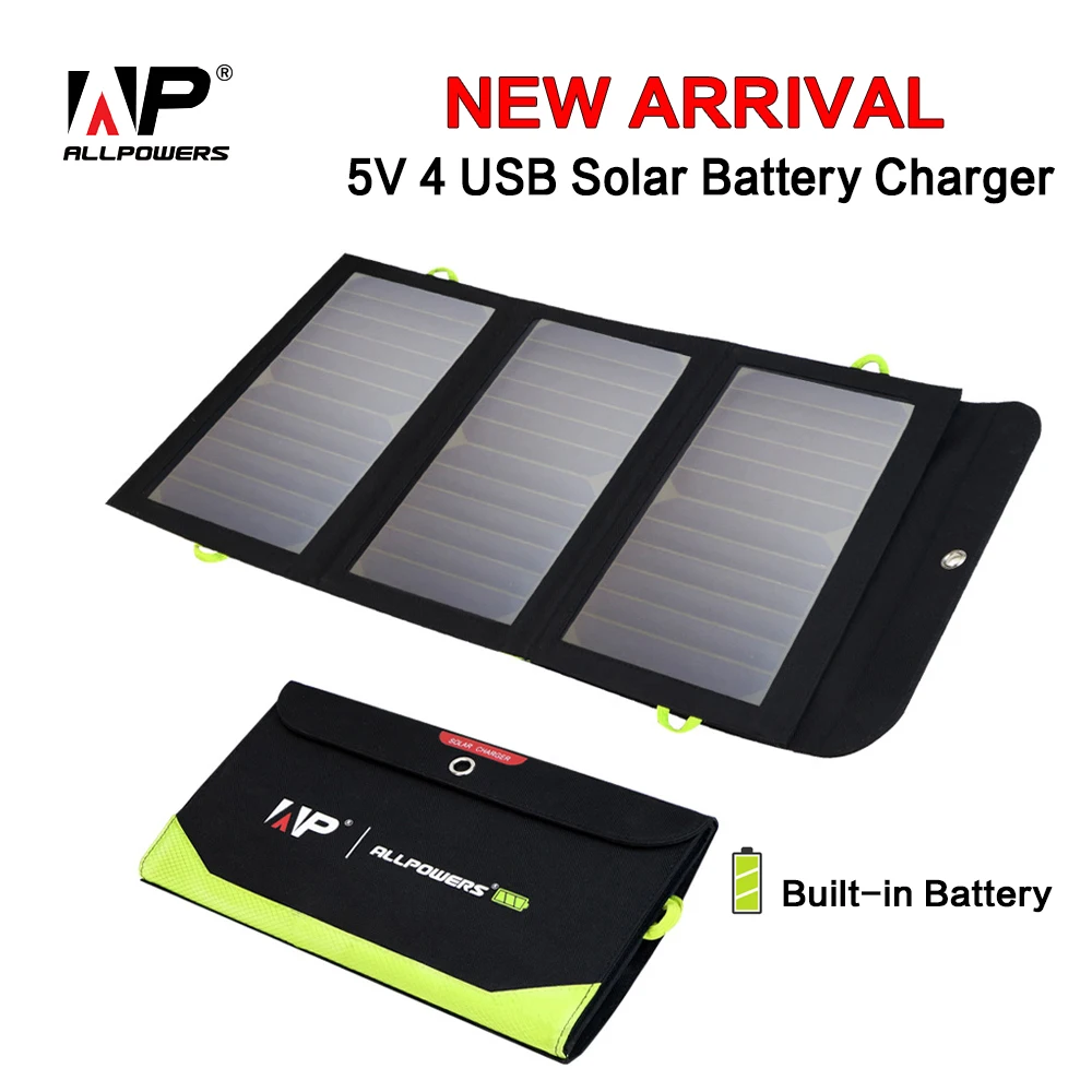 ALLPOWERS Solar Charger 5V 21W Built in 6000mAh Battery Portable Solar Cells for iPhone 5 6 6s 7