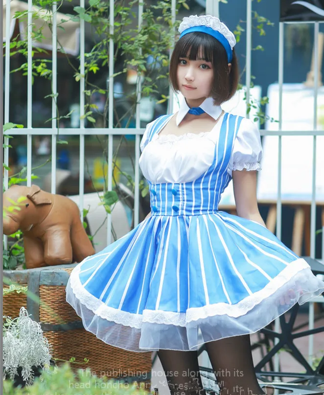 Косплей-костюм горничной Katou Megumi Cos Saenai Heroine no Sodatekata Anime Lolita Sweet Blue в полоску |