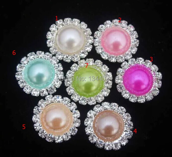 

Wholesale 100pcs 19mm 7 Colors Mixed Color Flat Back Crystal Pearl Button Metal Rhinestone Buttons Diamante Button in Sliver