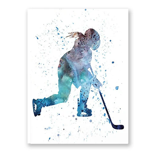 Ice Hockey Girls Watercolor Wall Art Canvas Painting Female Hockey