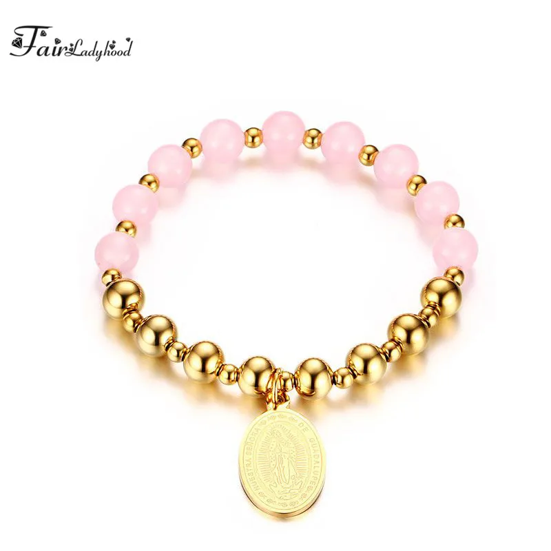 

FairLadyHood Fashion 316l Stainless Steel Charm Bracelet For Women Surgical Metal With Natural Bead Stone Jewelry Girls Pulseras