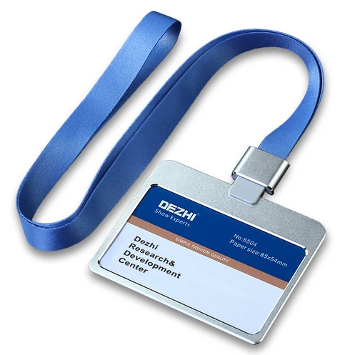 Горизонтальный стиль банк Кредитная карта бейдж держатель металлический материал автобусные футляры для идентификационных карт с шнурком красочные и модные, OEM - Цвет: silver blue set