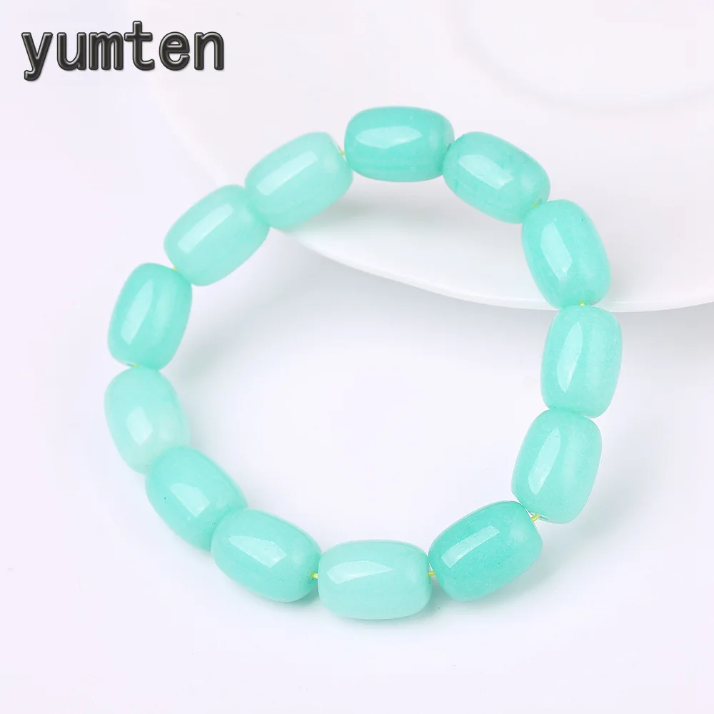 

YUMTEN Natural Gemstone Polishing Bucket Bead Bracelet for Women Sky Blue Amazonite Stretch Bracelets Men's Fit Gift Jewelry Diy