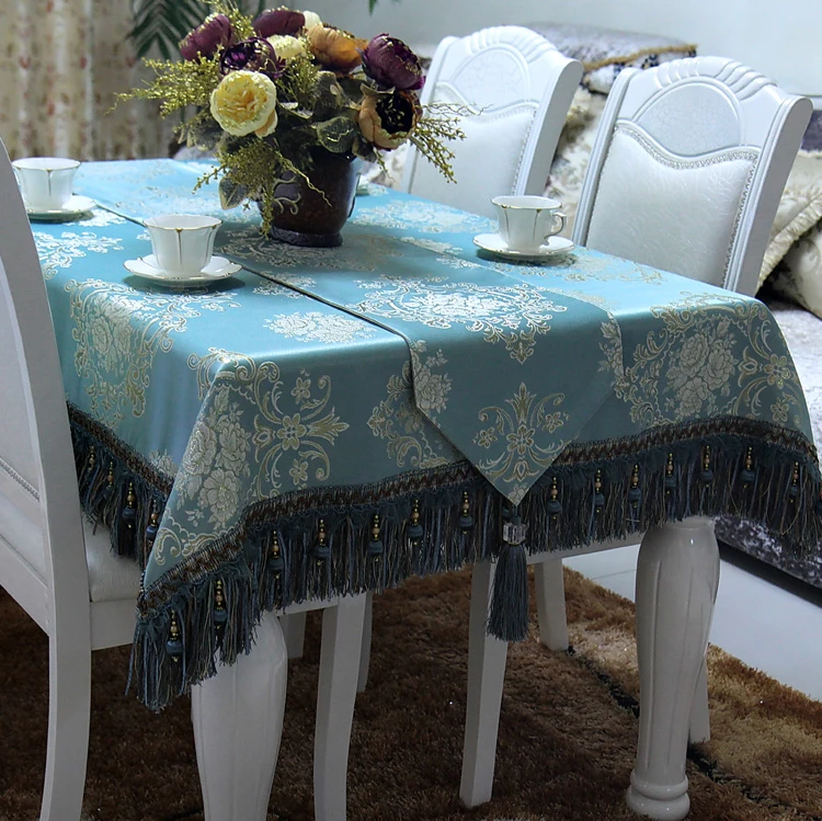 

CURCYA High Quality Imitated Silk Table Cover / Floral Lace Royal Blue Tablecloth / Table Decoration Accessories Table Cloth