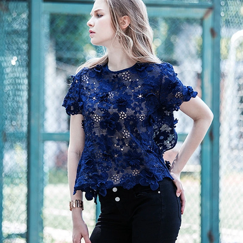 

Women Summer Short Sleeve Lace Blouses Tops